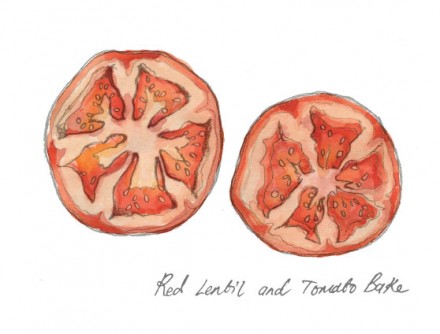 Mouth Watering: Red Lentil and Tomato Bake